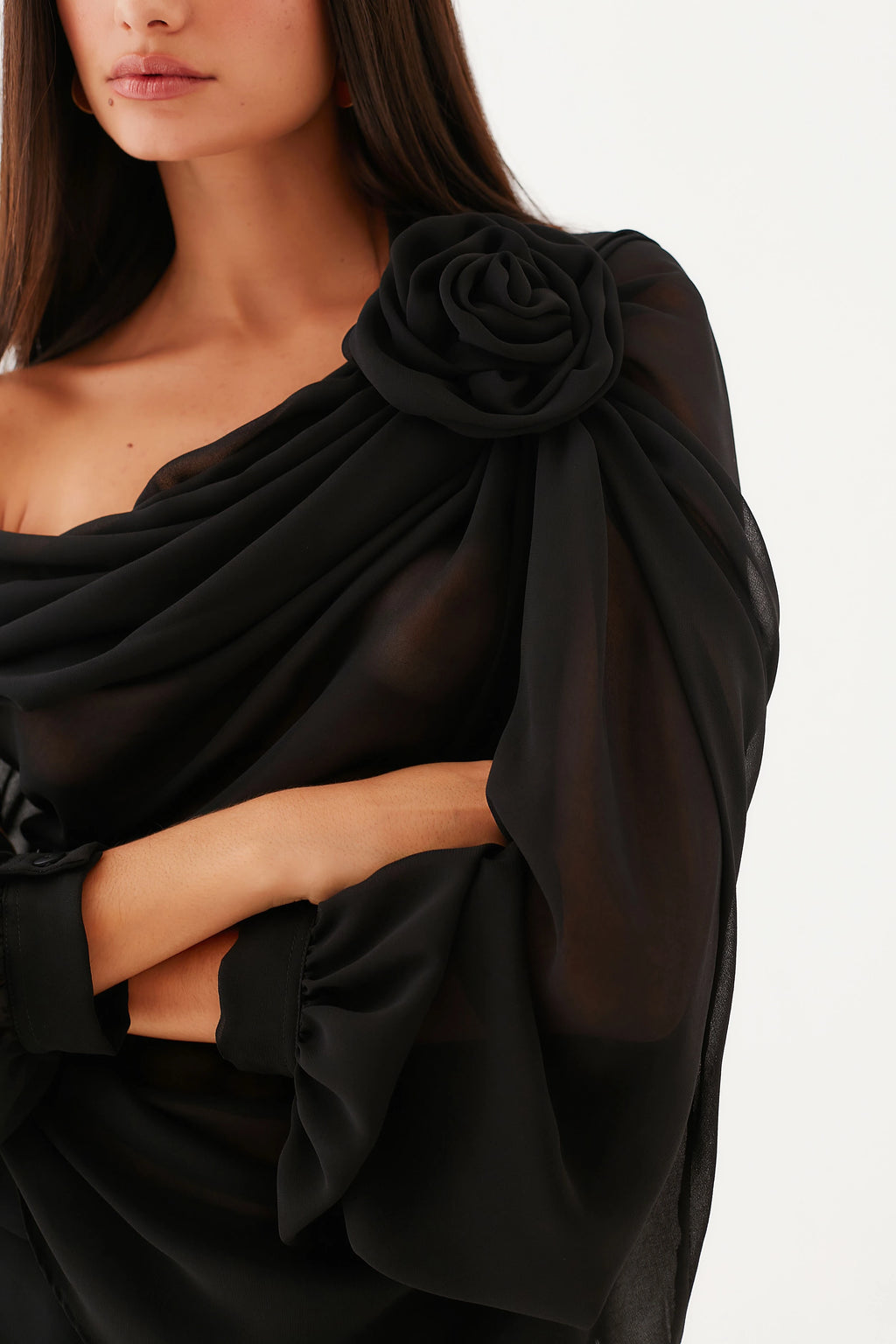 Blusa um Ombro Crepe Camélia Flower