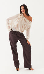 Blusa um Ombro Crepe Camélia Flower