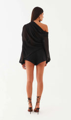 Blusa um Ombro Crepe Camélia Flower