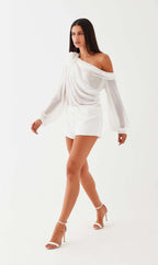 Blusa um Ombro Crepe Camélia Flower