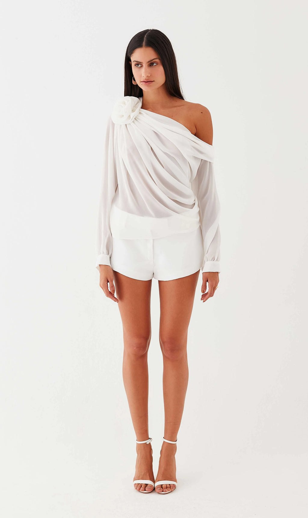 Blusa um Ombro Crepe Camélia Flower