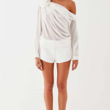 Blusa um Ombro Crepe Camélia Flower