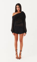 Blusa um Ombro Crepe Camélia Flower