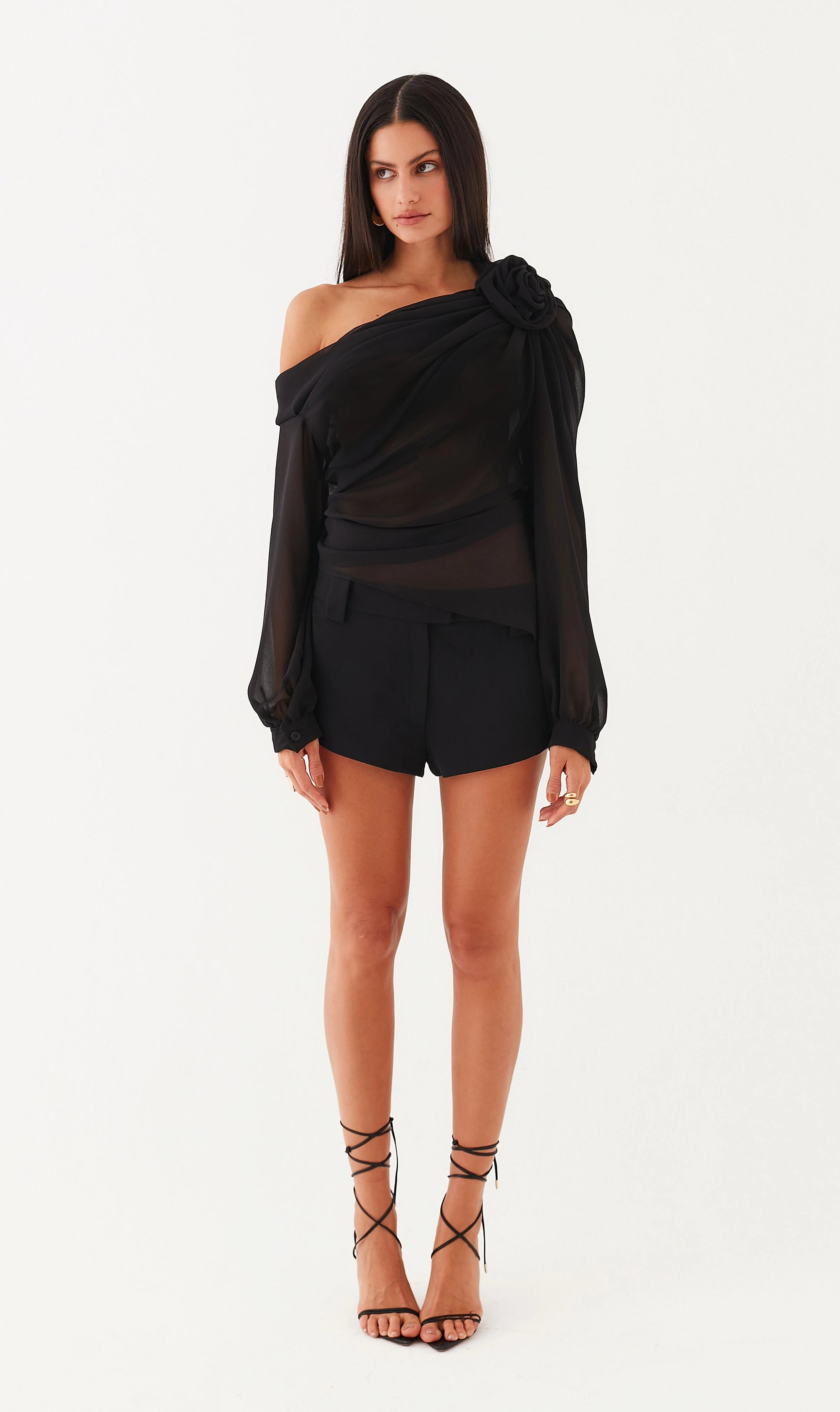 Blusa um Ombro Crepe Camélia Flower