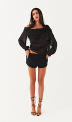 Blusa um Ombro Crepe Camélia Flower