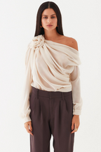 Blusa um Ombro Crepe Camélia Flower