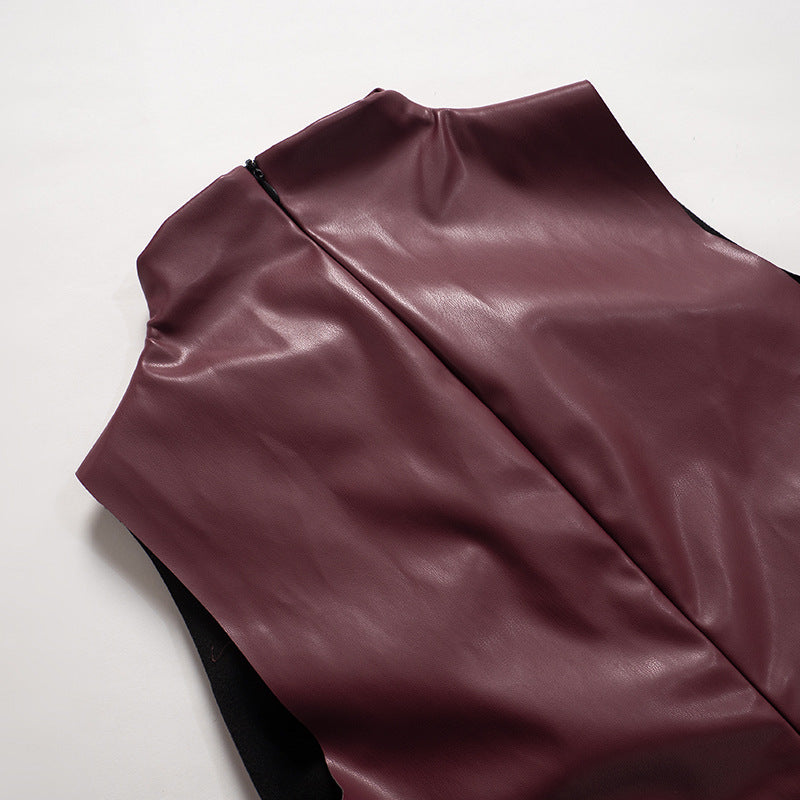 Blusa Couro Burgundy Assimétrica