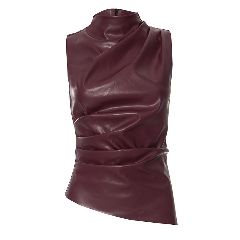 Blusa Couro Burgundy Assimétrica