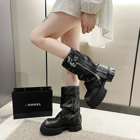 Bota Cano Médio Biker Couro