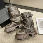 Bota Cano Médio Biker Couro