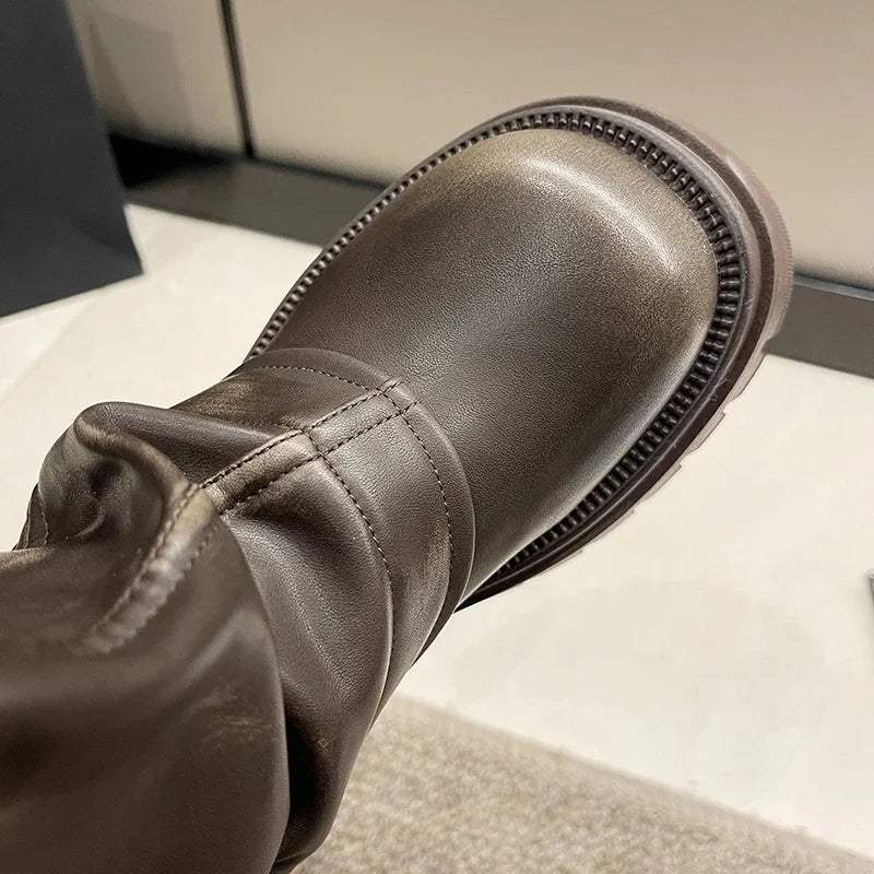 Bota Cano Médio Biker Couro